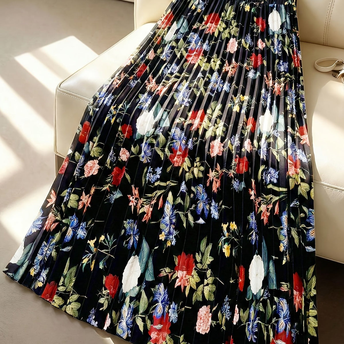 Jupe grande taille à imprimé fleuri, coupe ample — matière : polyester