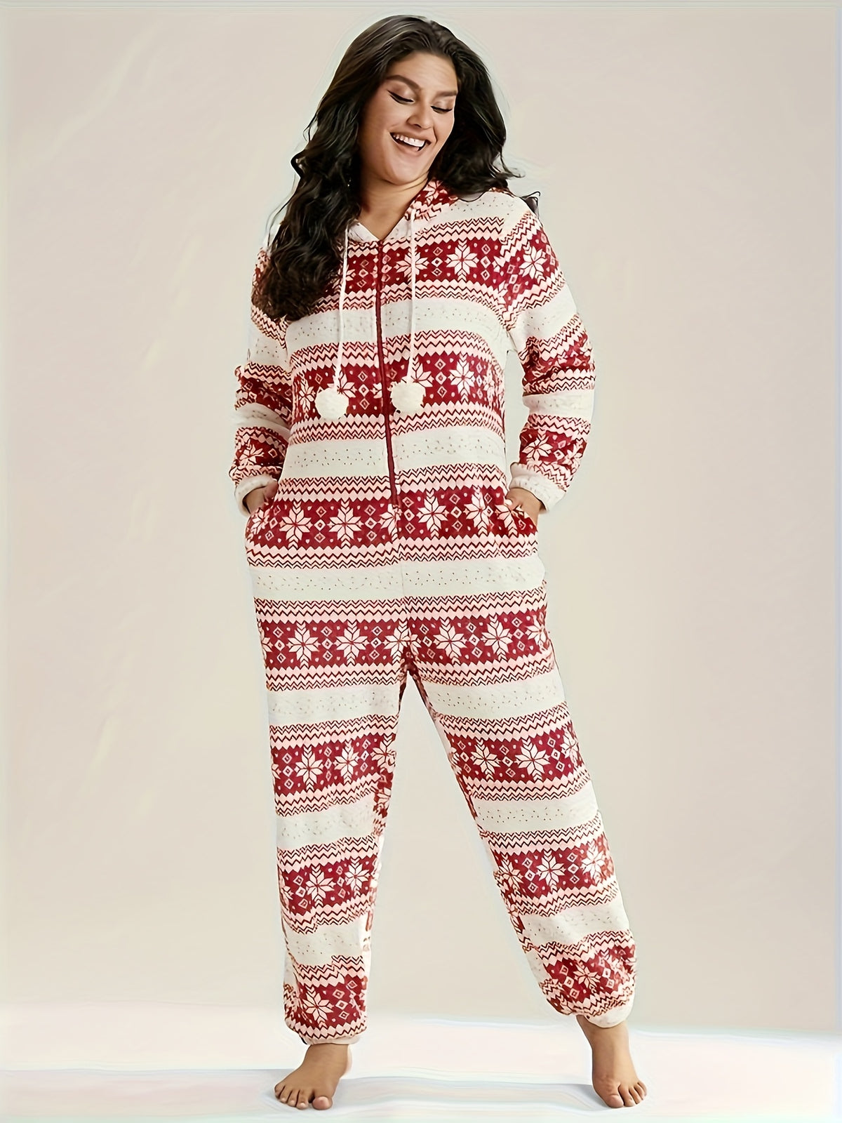 Combinaison grande taille à imprimé géométrique, chaleur d'hiver — composition : 100% Polyester