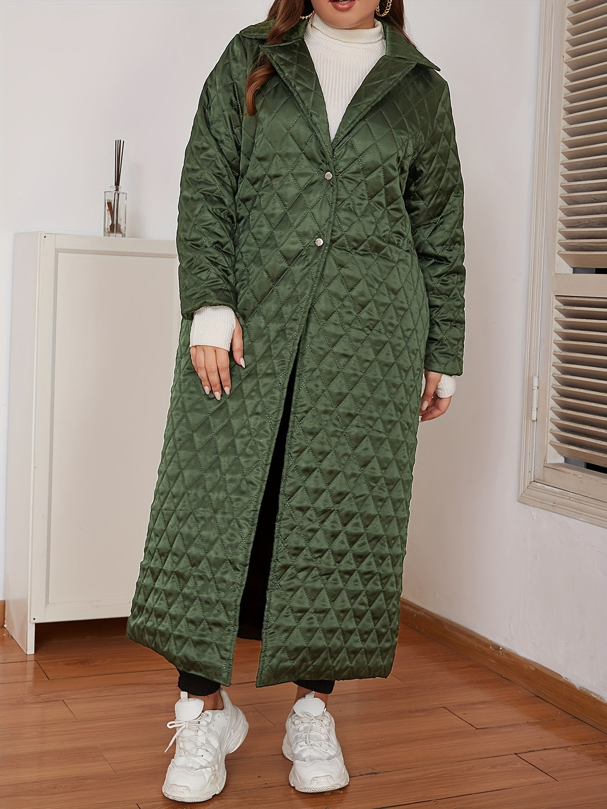 Manteau grande taille, col V, chaleur d'hiver, mise en situation