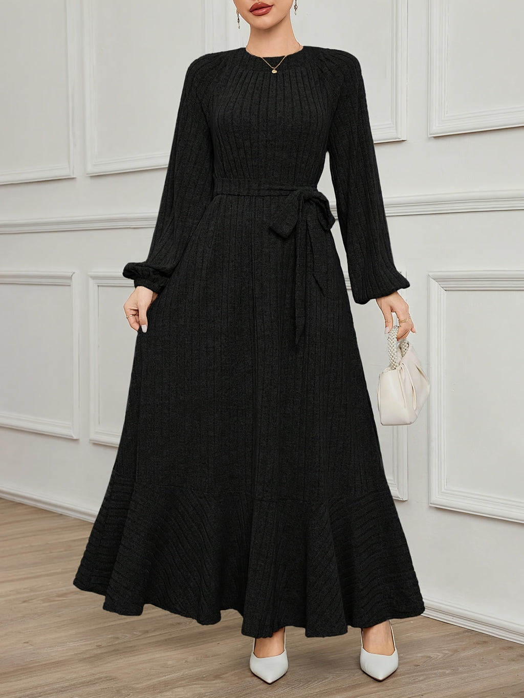 Robe pull grande taille — Manches ballon et maille côtelée