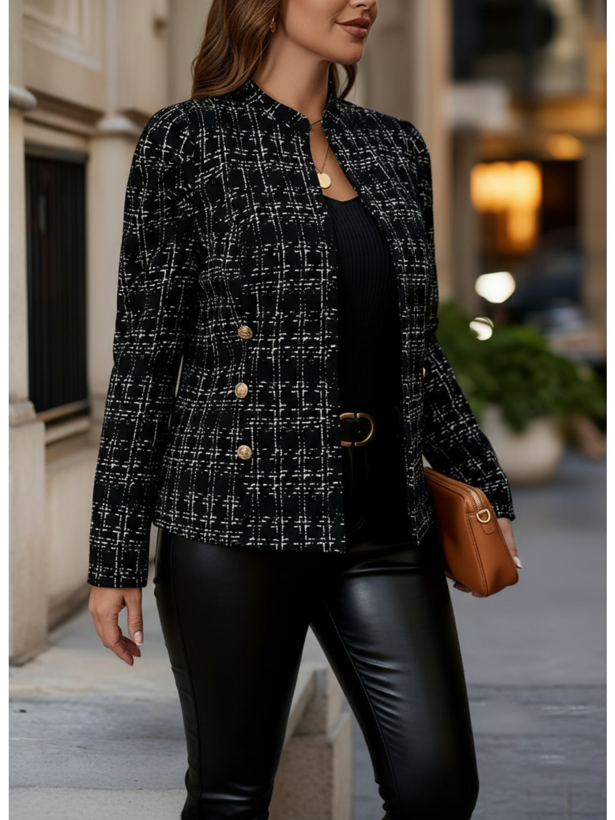 Veste grande taille à carreaux, coupe oversize, doublure, tissu opaque