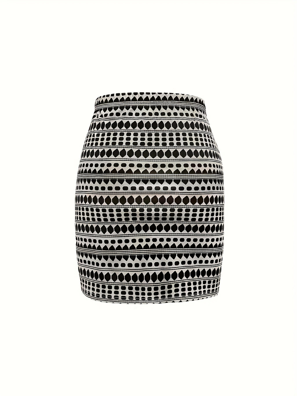 Jupe grande taille à imprimé géométrique, coupe courte, porté de face