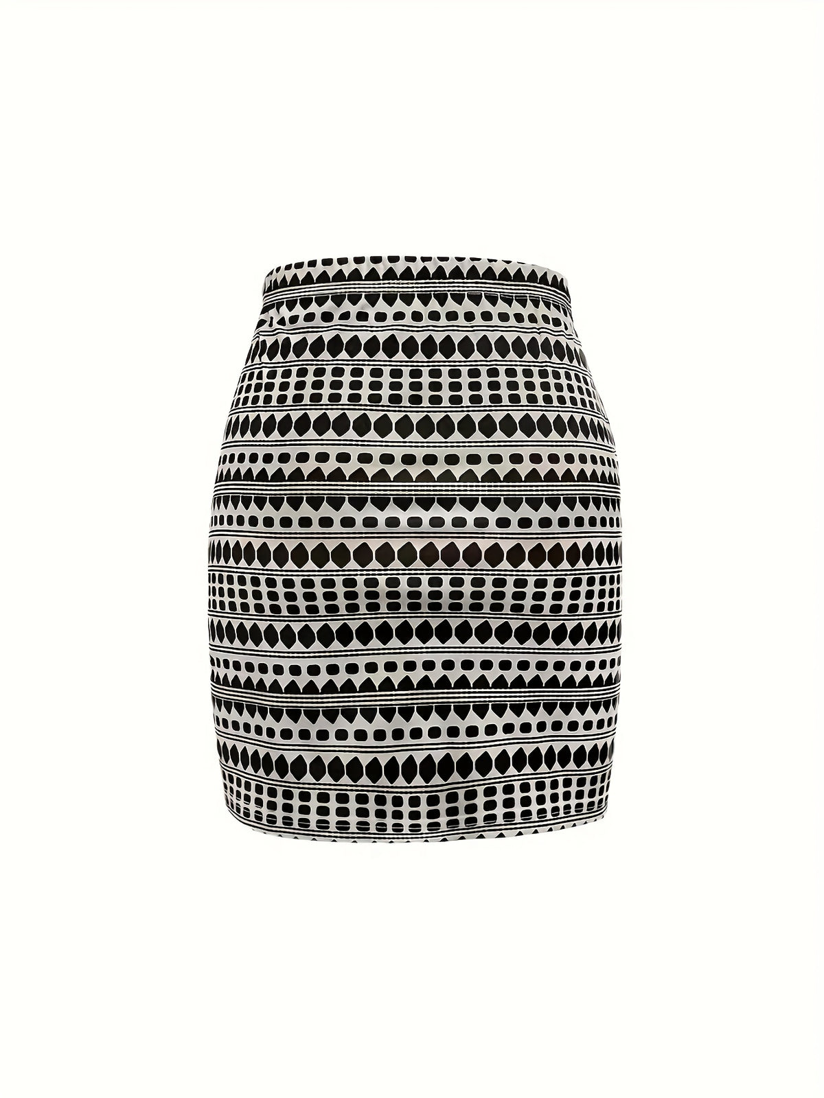 Jupe grande taille à imprimé géométrique, coupe courte, porté de face