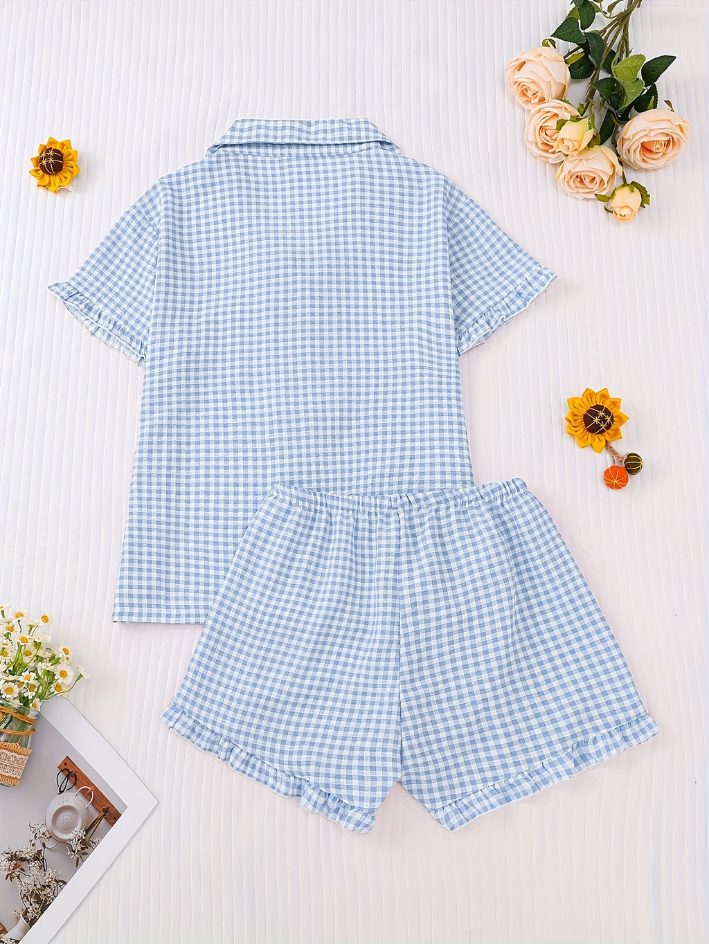 Pyjama grande taille à carreaux, manches courtes, vu de dos