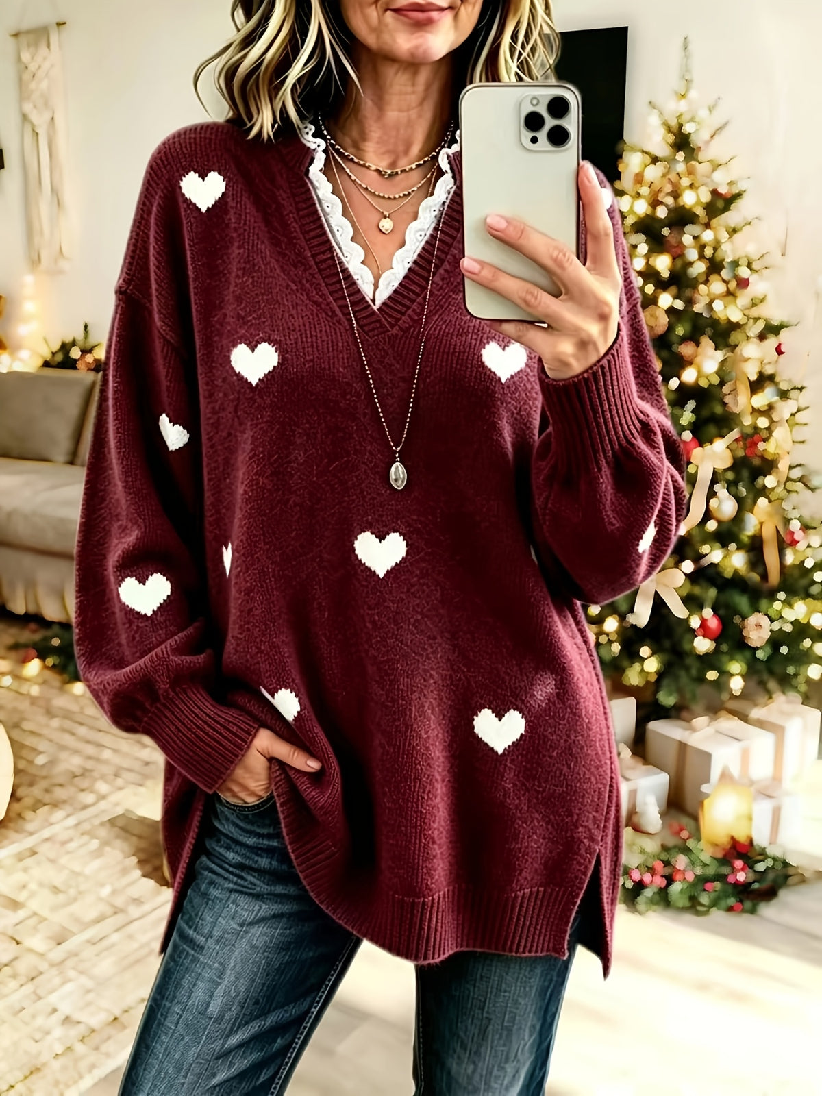 Pull grande taille en dentelle, coupe oversize, effet ajouré, chaleur d'hiver Image