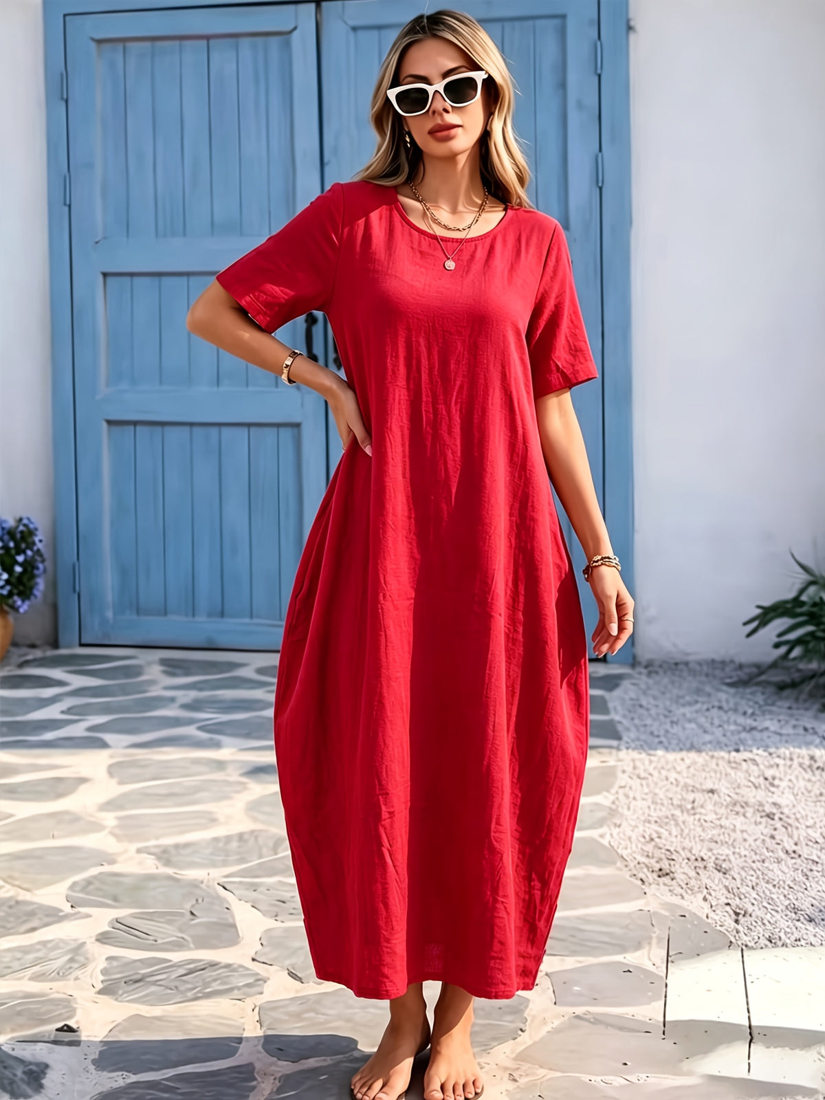 Robe en lin grande taille — Maxi cocon à poches de côté
