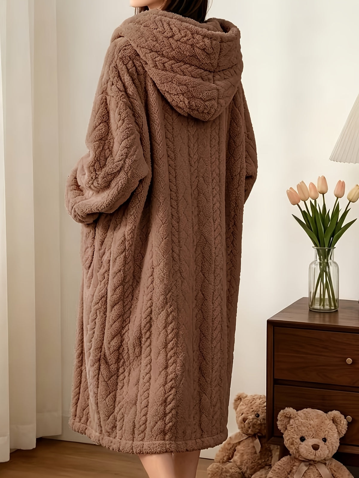Peignoir grande taille à imprimé géométrique, manches longues, chaleur d'hiver, détail du col