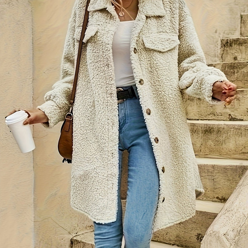 Manteau grande taille en sherpa, toucher doudou, chaleur d'hiver — matière : polyester