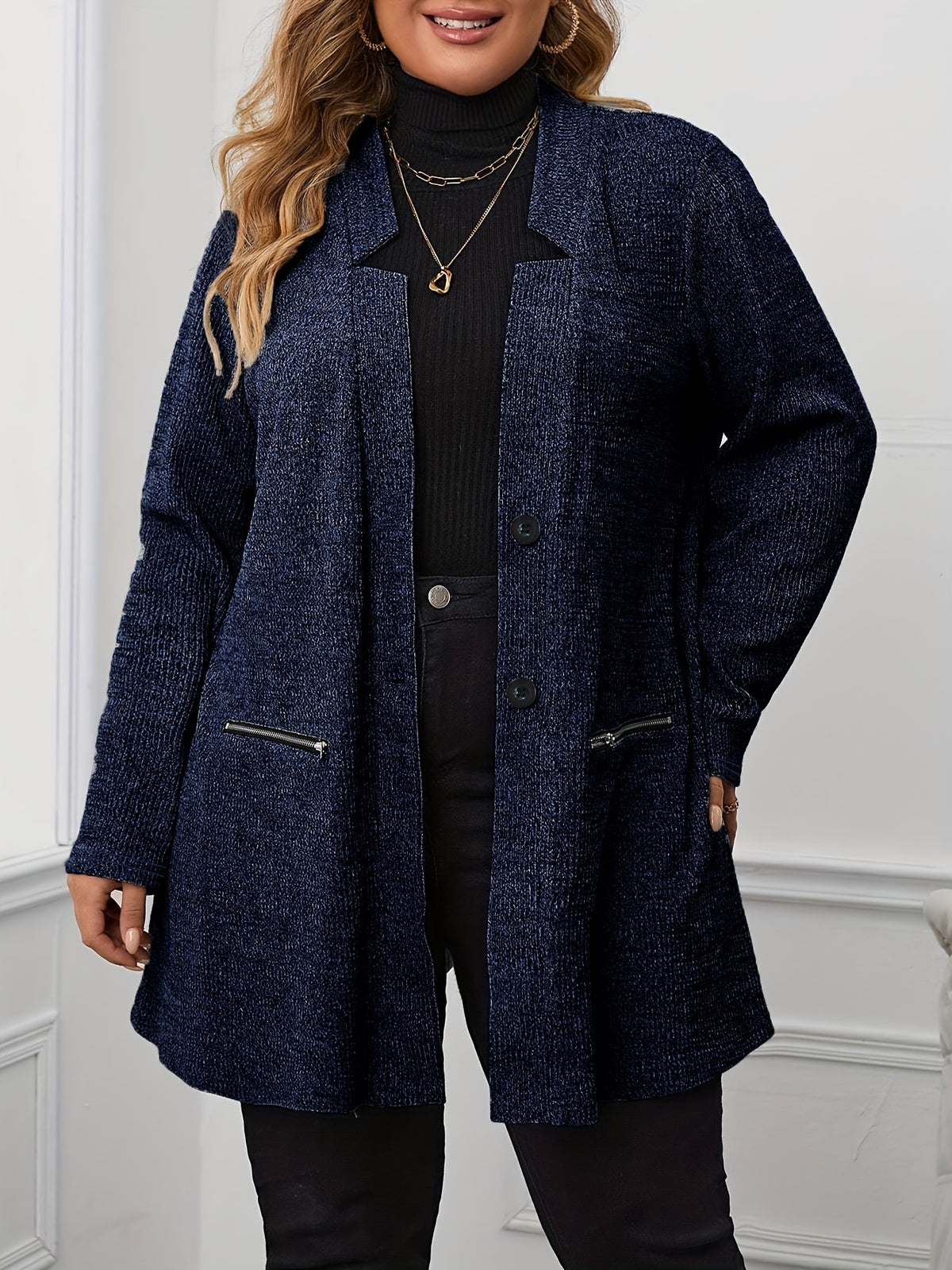 Manteau grande taille, col V, visuel produit