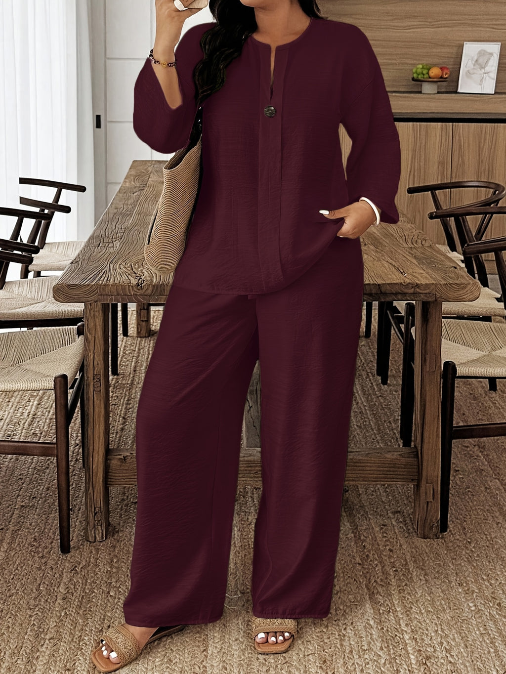 Ensemble grande taille — Chemise longue et pantalon ample