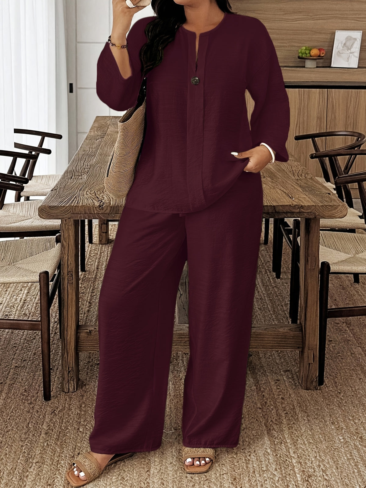 Ensemble grande taille — Chemise longue et pantalon ample