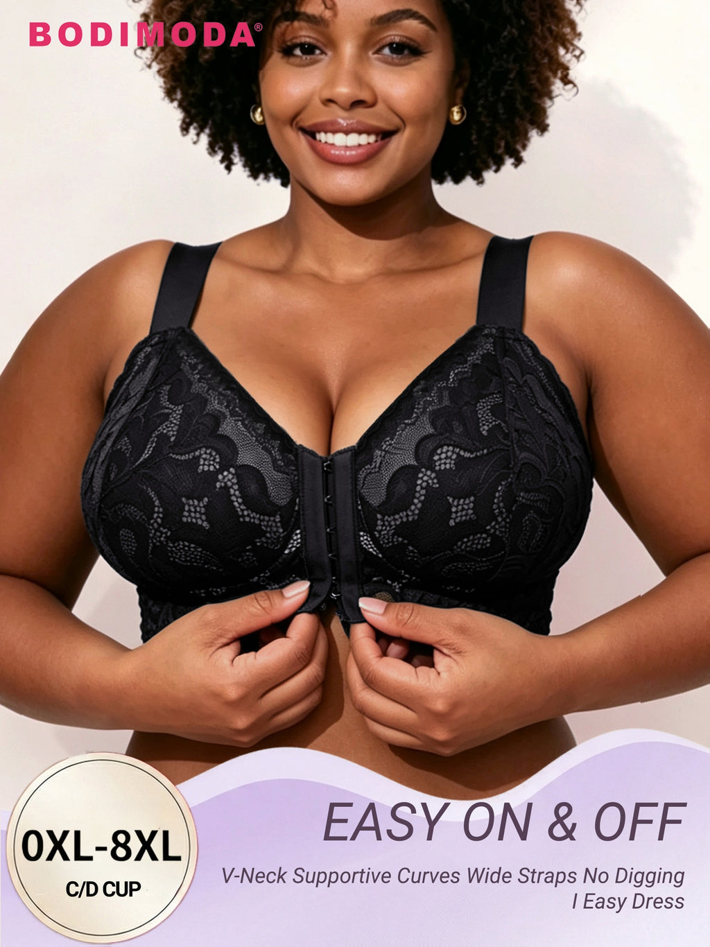 Soutien-gorge grande taille, fermeture devant et dos résille