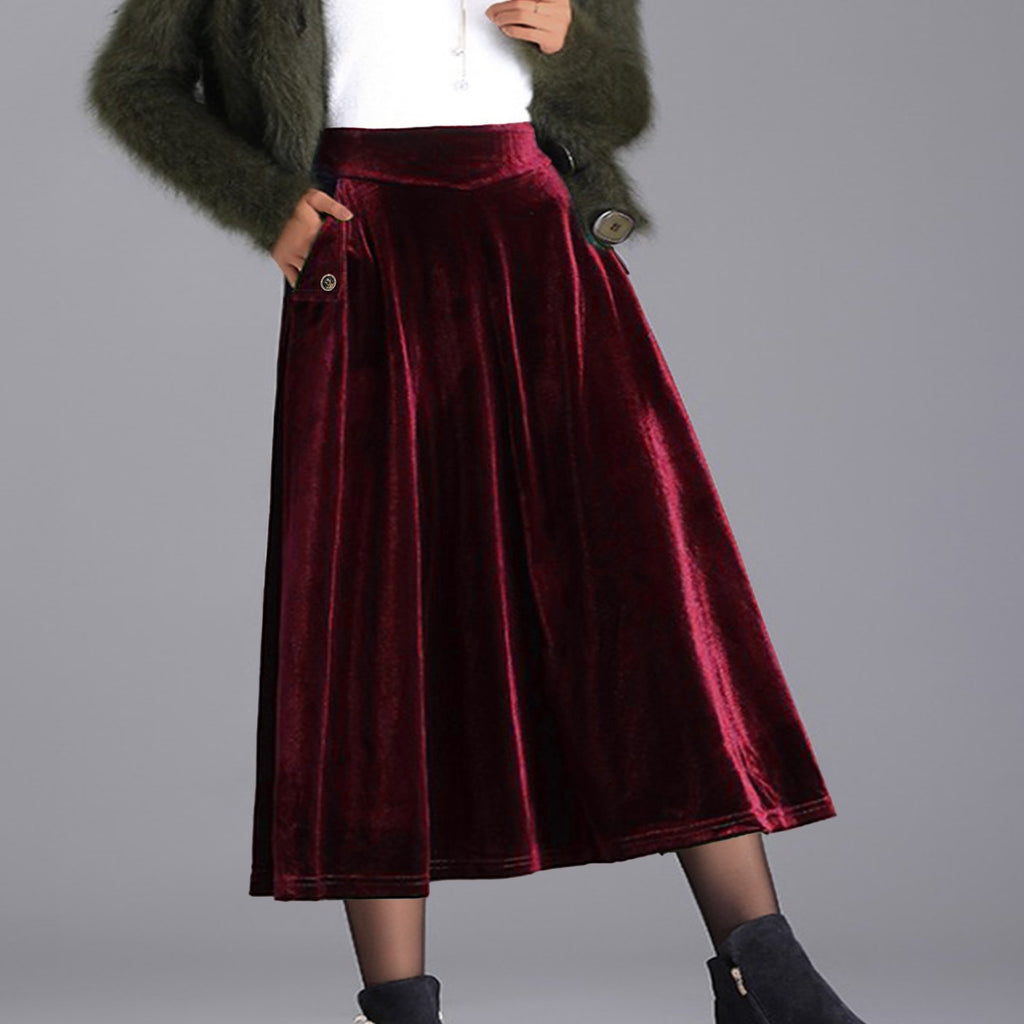 Jupe grande taille en velours, coupe évasée, toucher profond, allure élégante — composition : 100% Polyester