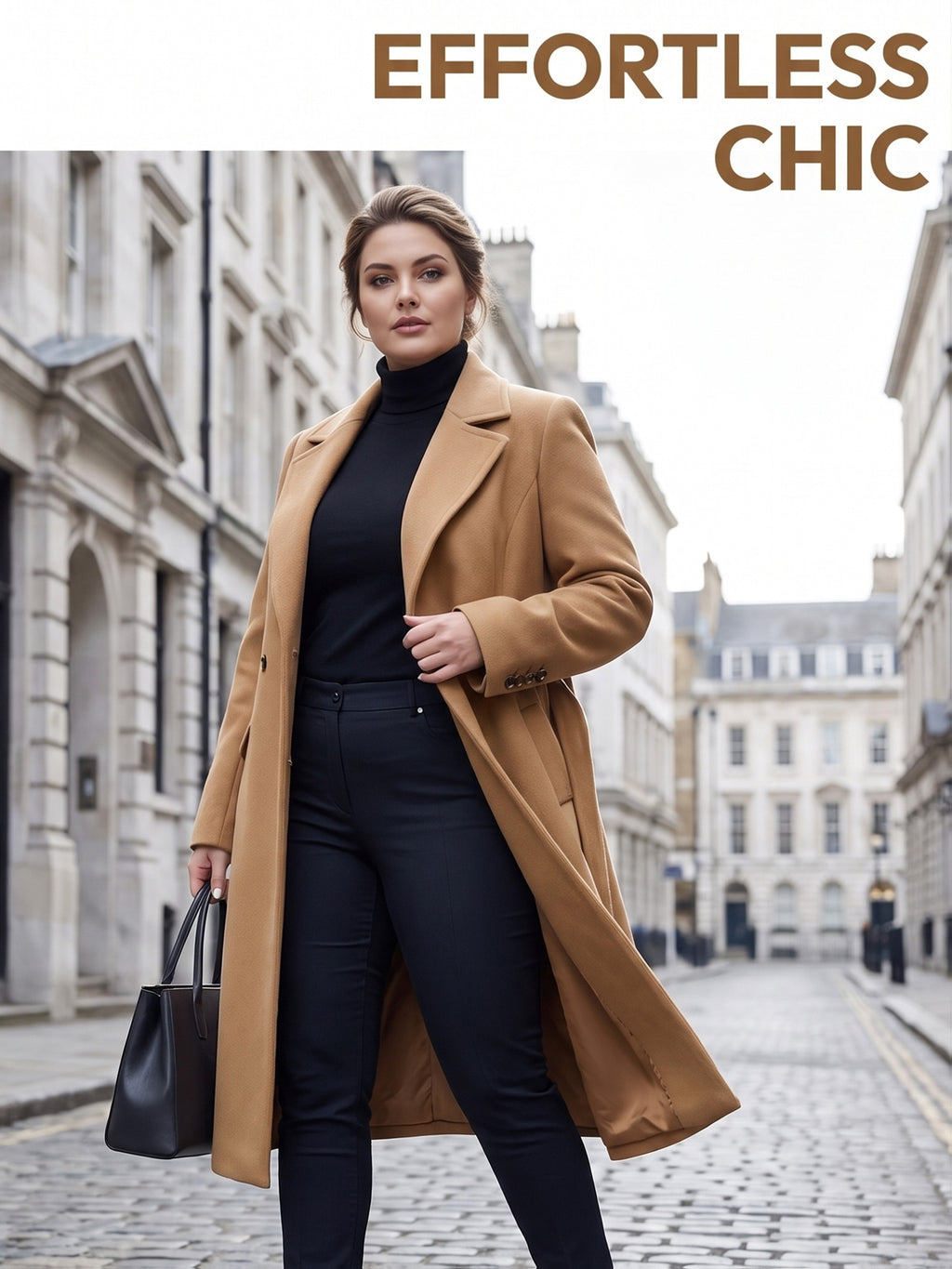 Manteau grande taille, col à revers, ceinture assortie, chaleur d'hiver — composition : 100% Polyester