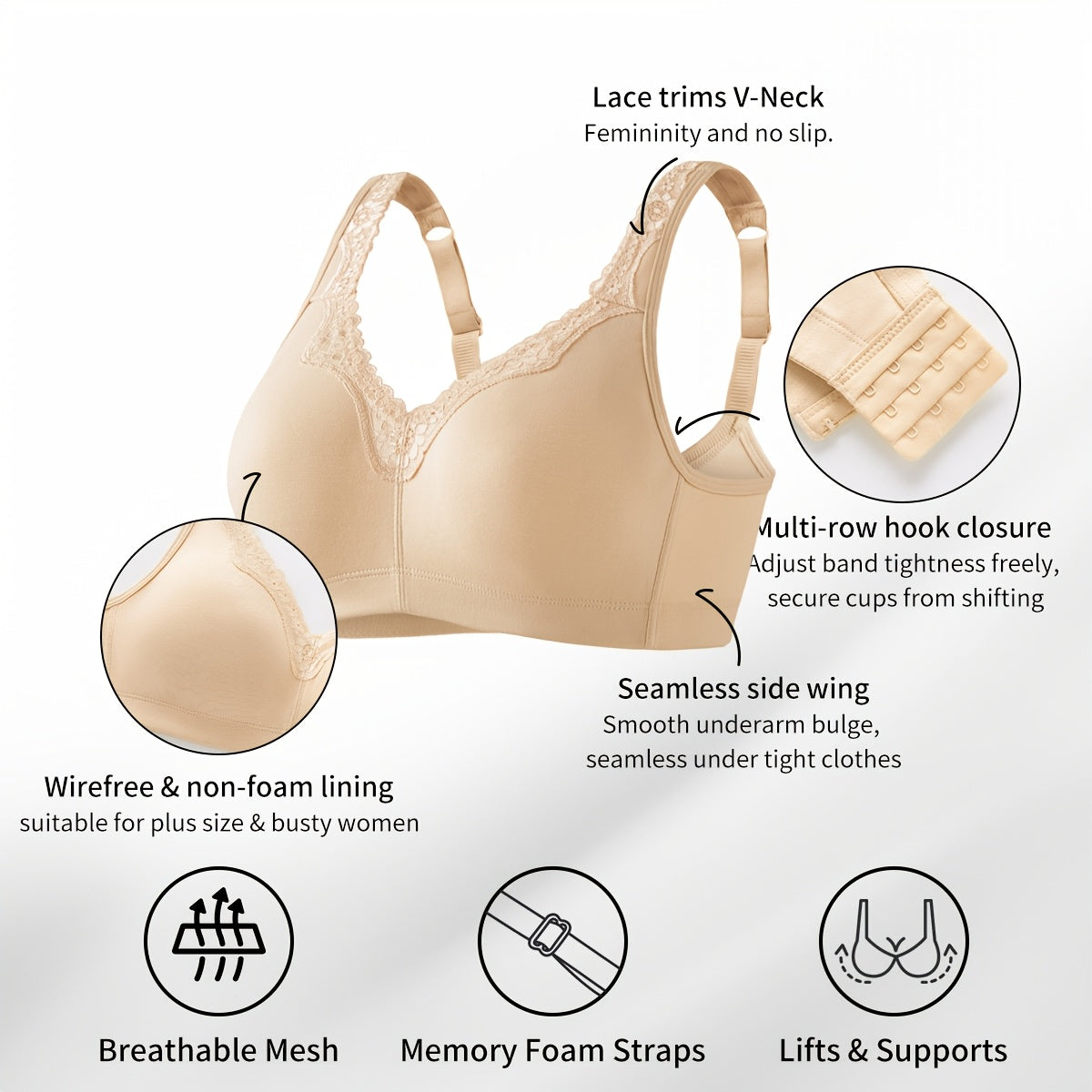 Soutien-gorge minimiseur grande taille, coton, jusqu'au 100F