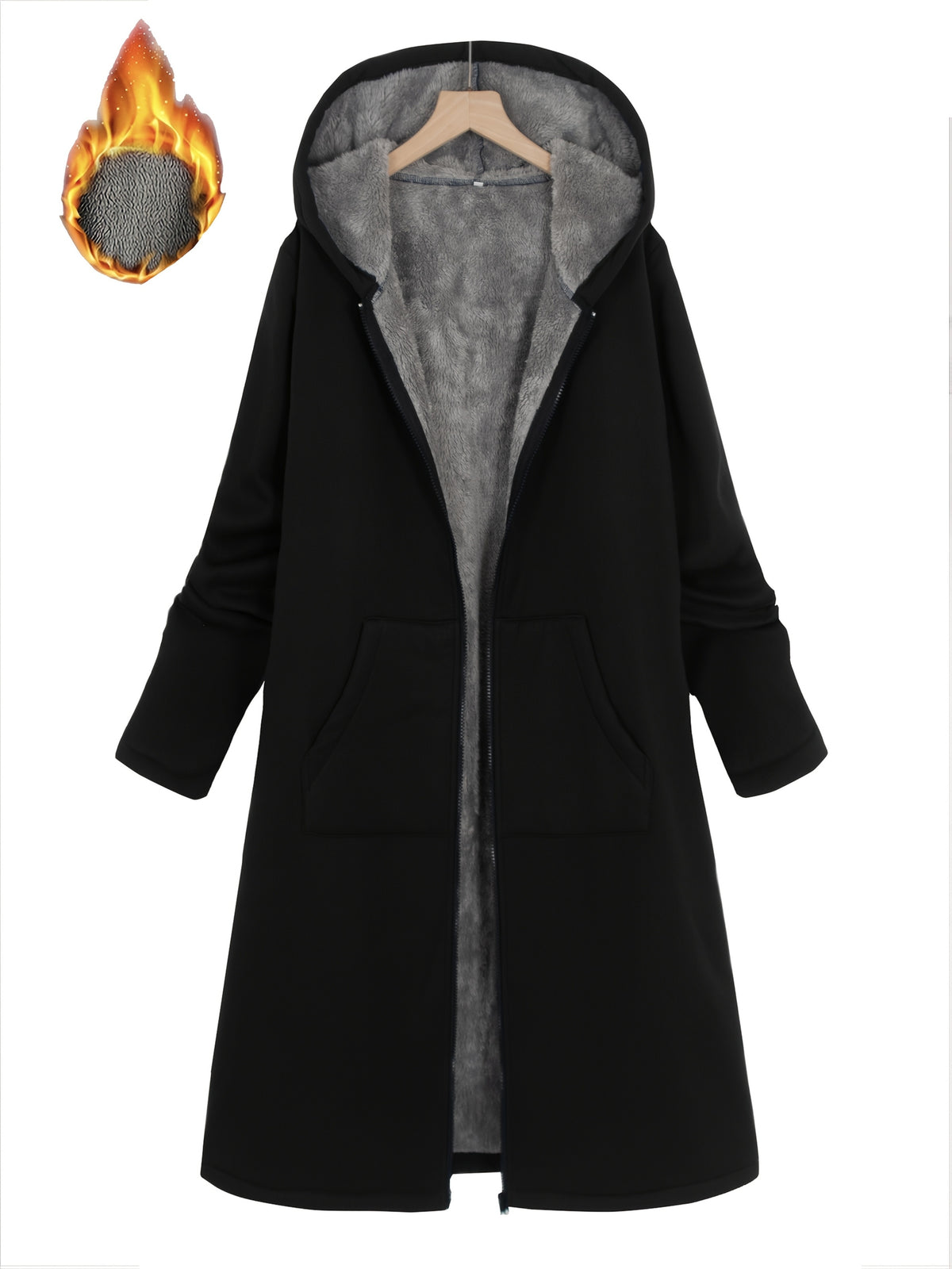 Veste grande taille, capuche, allure élégante — matière : polyester Image