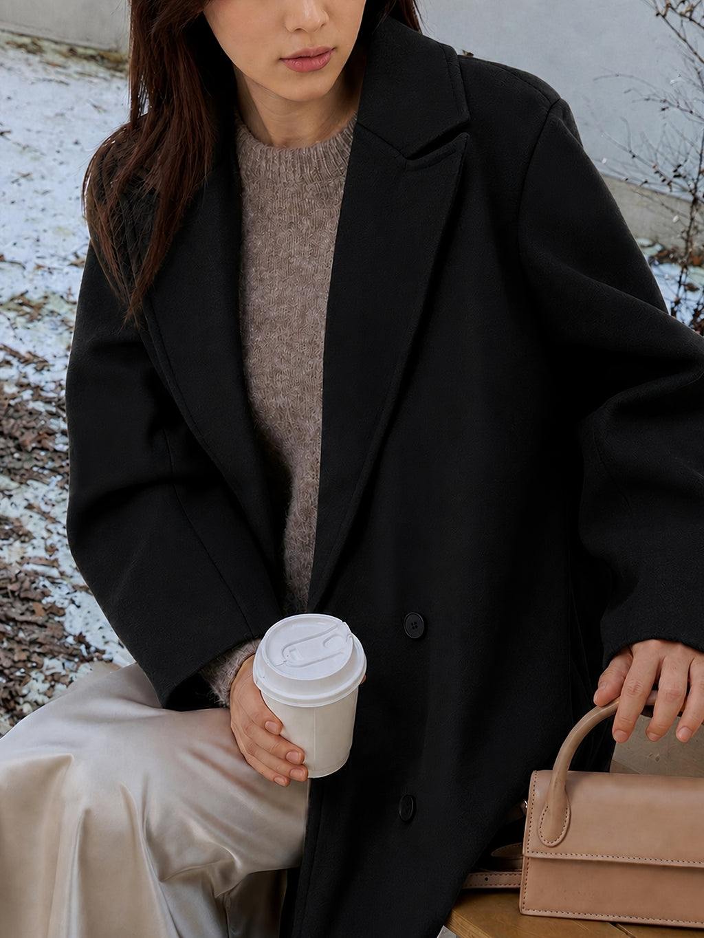 Manteau grande taille, coupe oversize, doublure, chaleur d'hiver, vu de dos