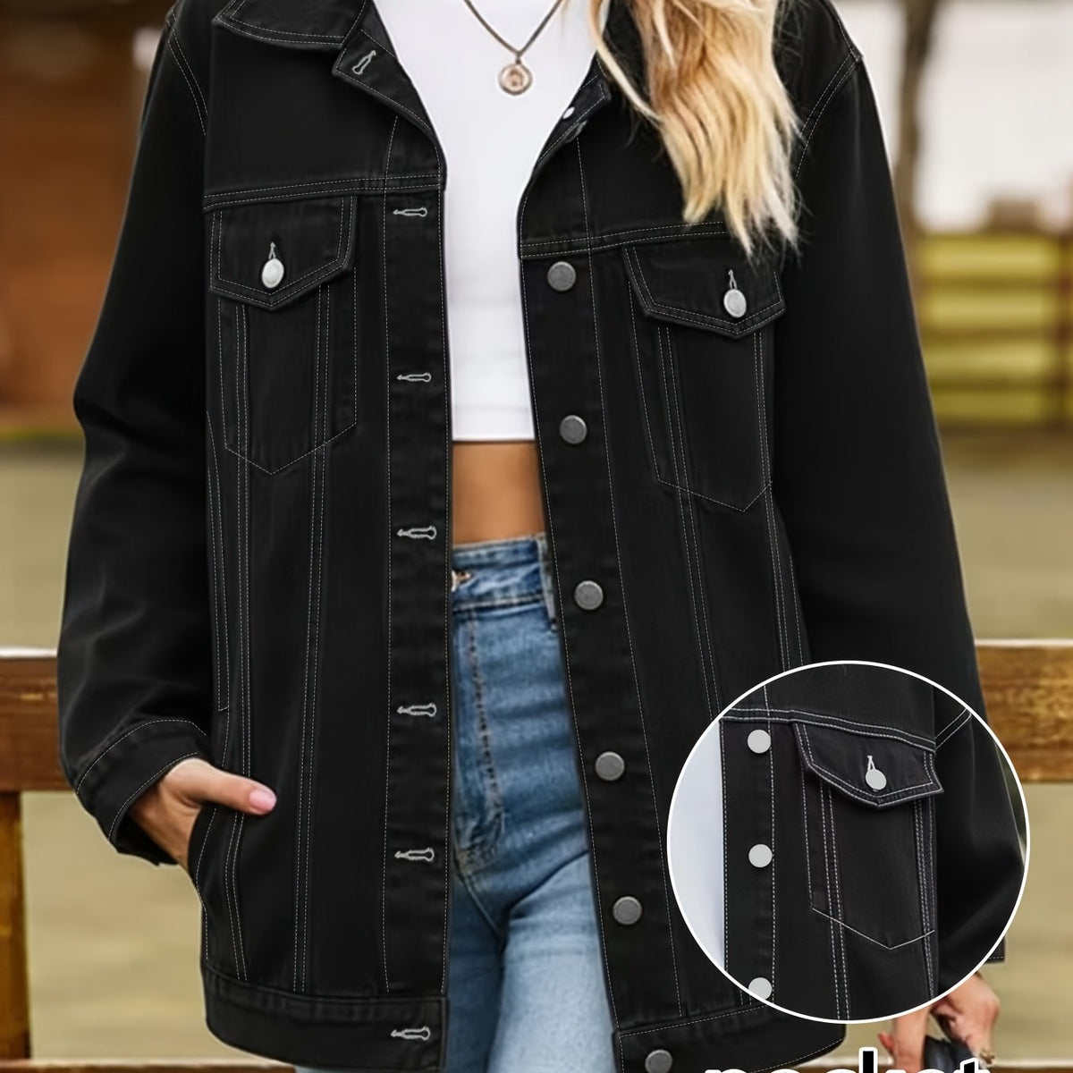 Veste grande taille, coupe oversize, poches plaquées, tenue franche — composition : 59.8% Coton, 40.2% Polyester