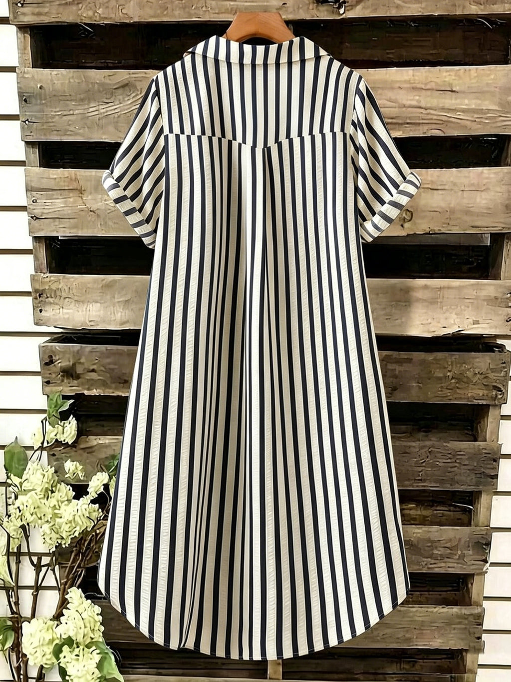 Robe chemise grande taille — Rayée verticale en sept coloris