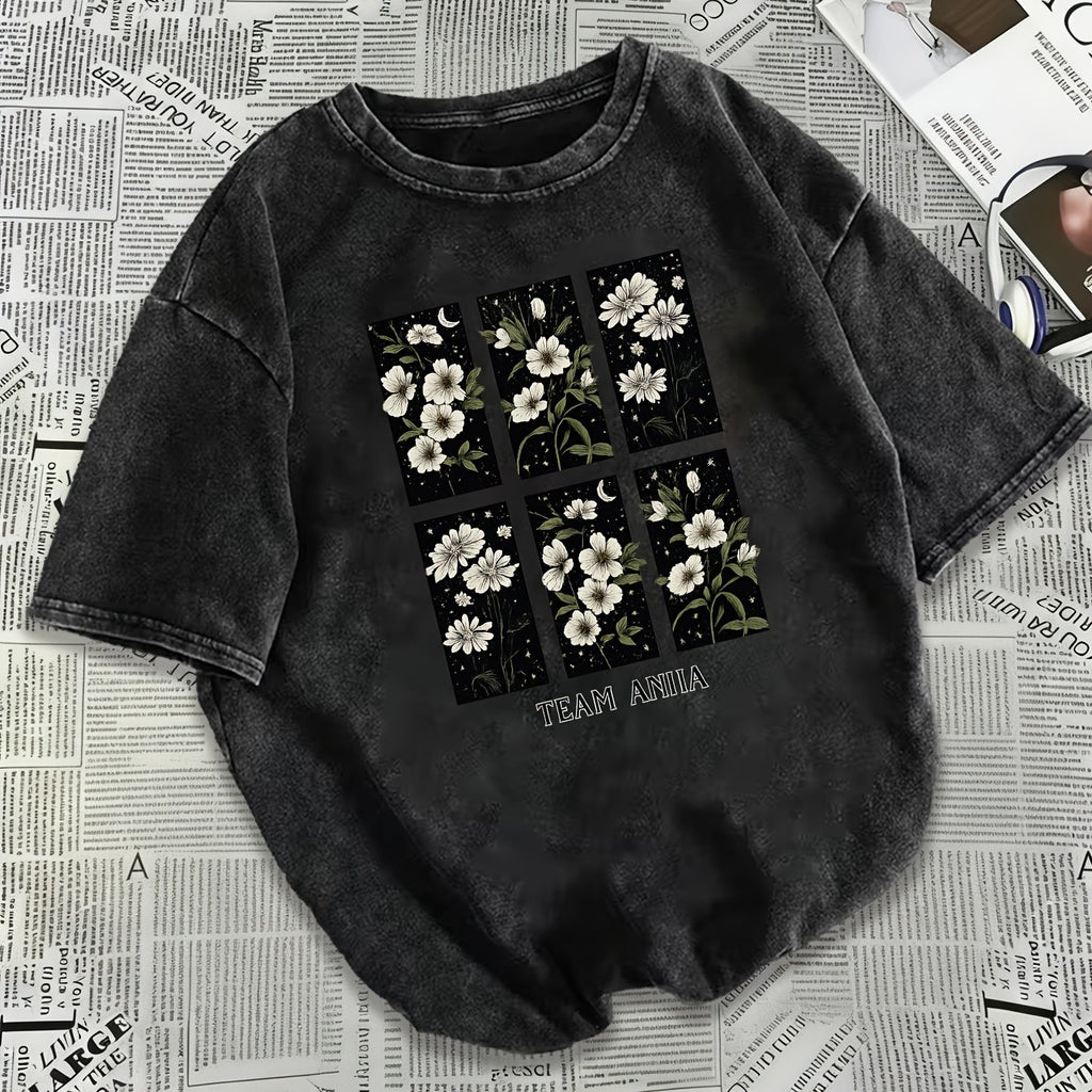 T-shirt grande taille à imprimé fleuri, coupe oversize, toucher naturel — matière : coton