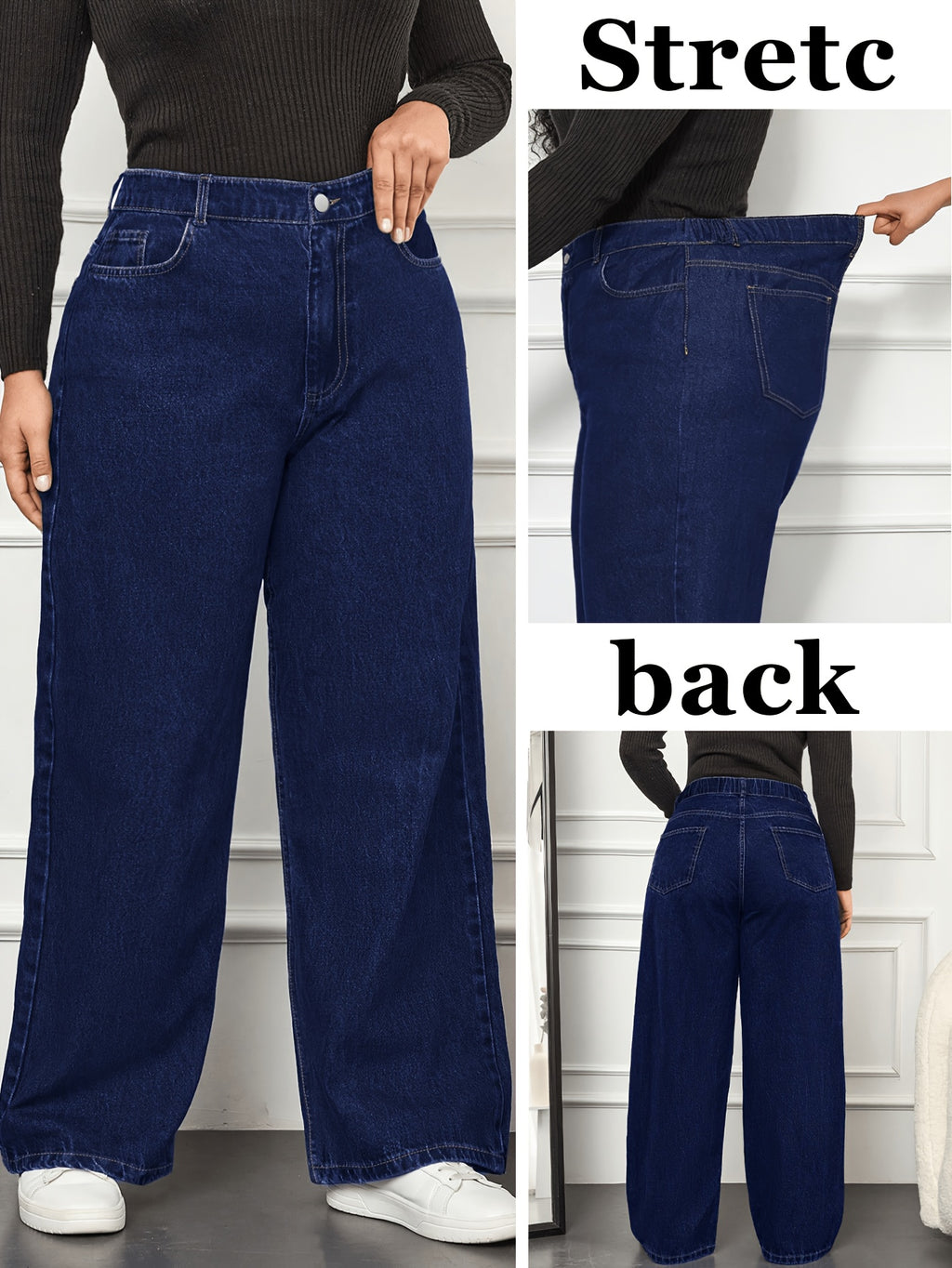Jean grande taille, coupe droite, boutonnage, tenue franche — matière : denim