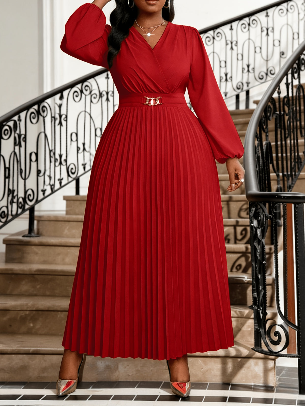 Robe longue grande taille, boucle, six coloris unis