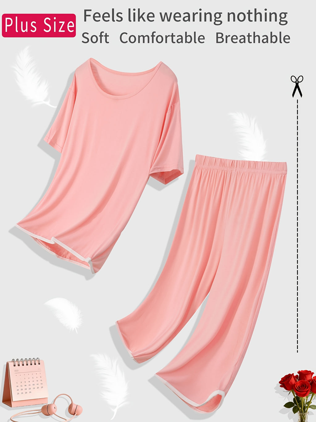 Pyjama grande taille, manches courtes, tombé fluide, vu de dos