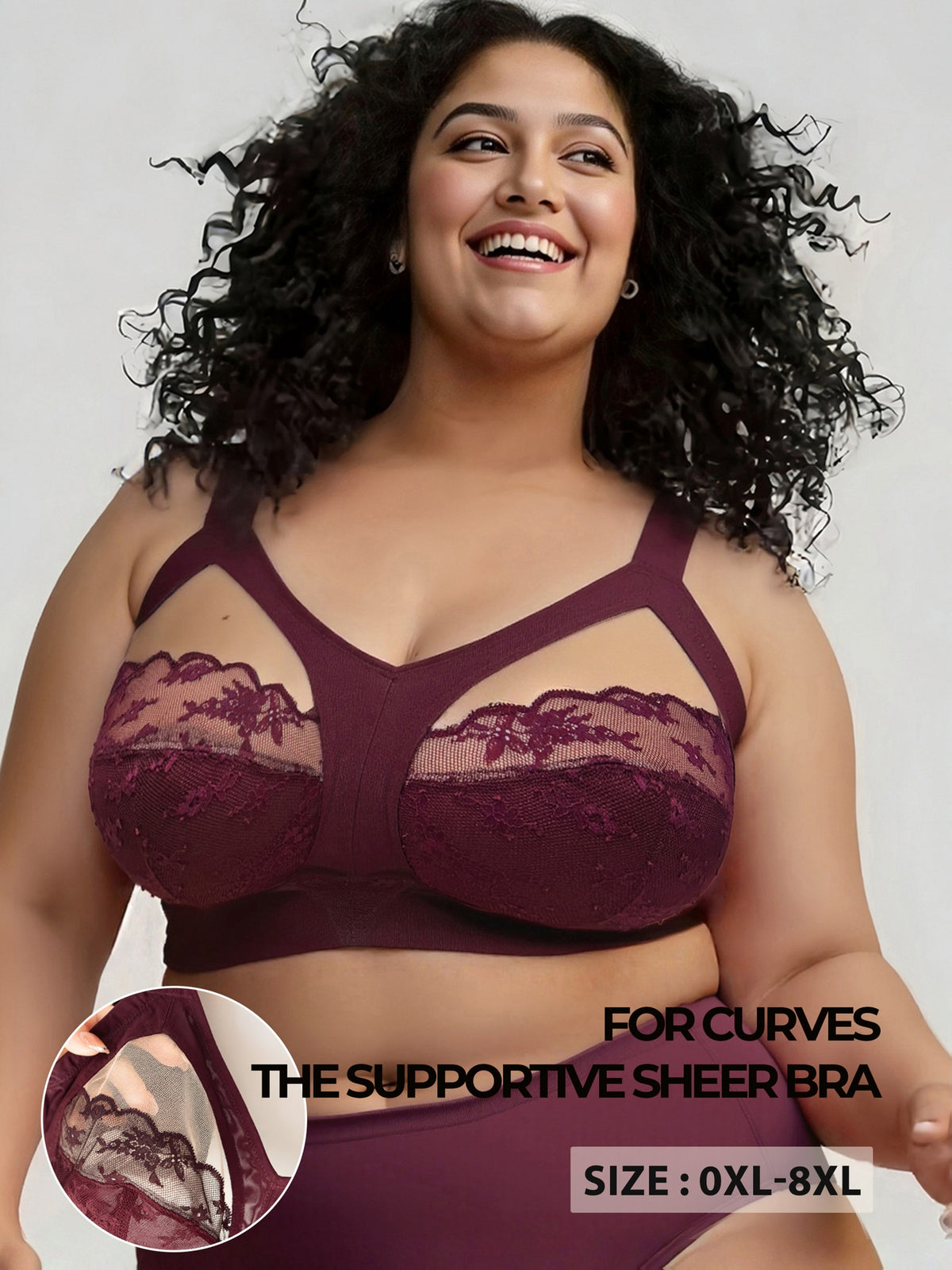 Soutien-gorge grande taille, fenêtres de tulle