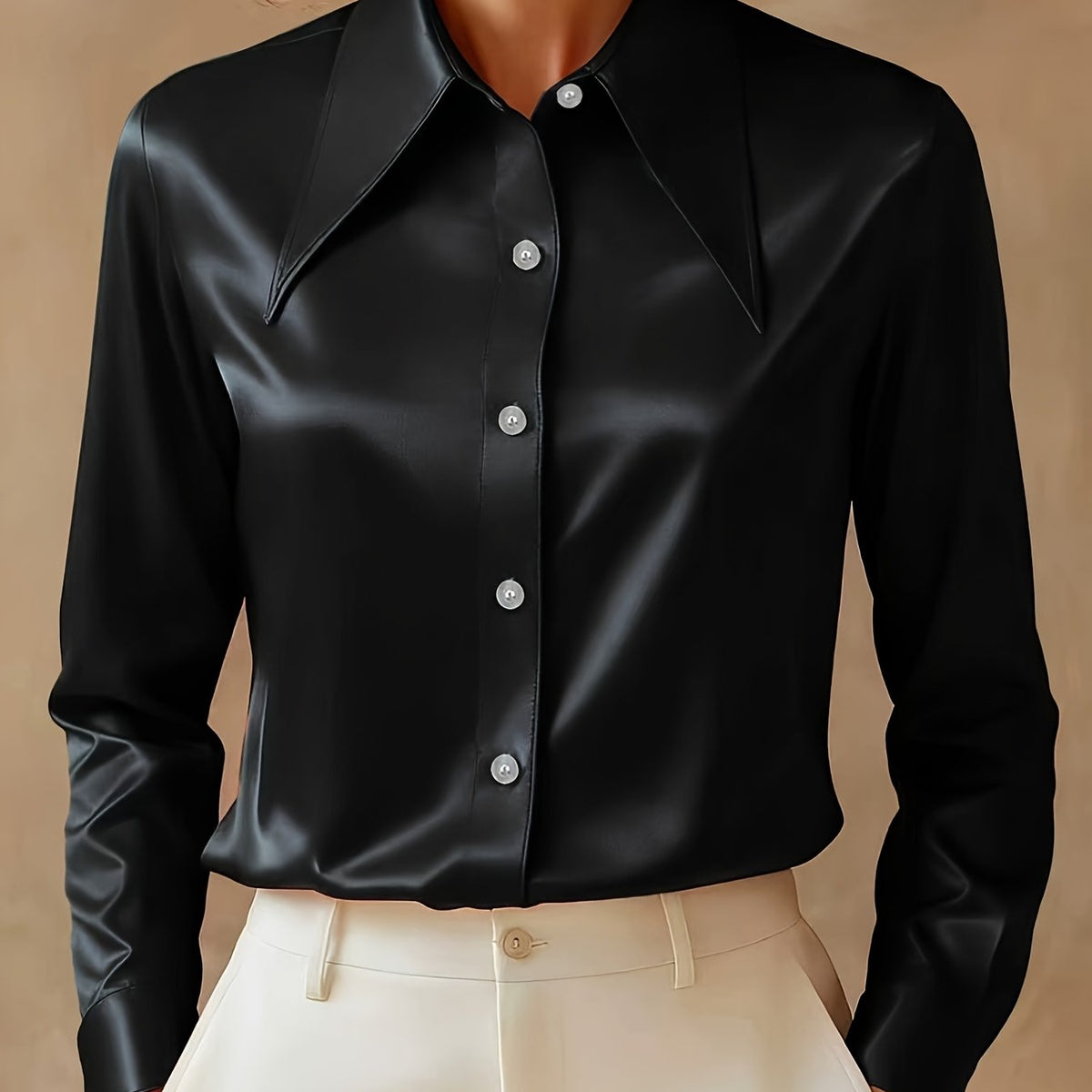 Blouse grande taille en satin, tombé fluide — matière : polyester Image