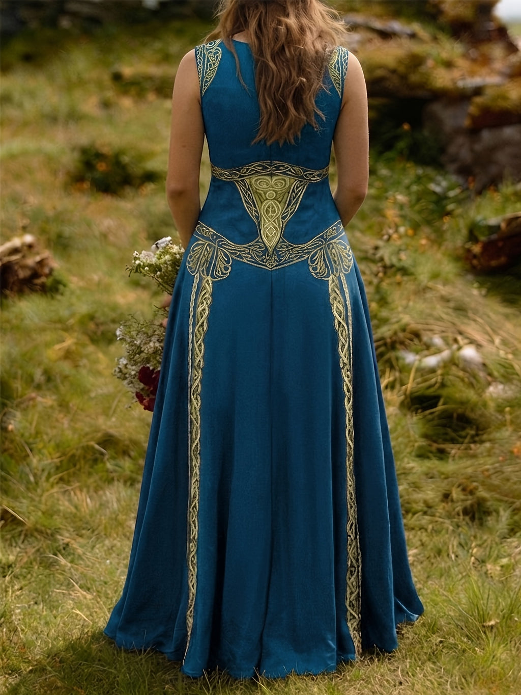 Robe longue grande taille — Entrelacs celtiques et col en V