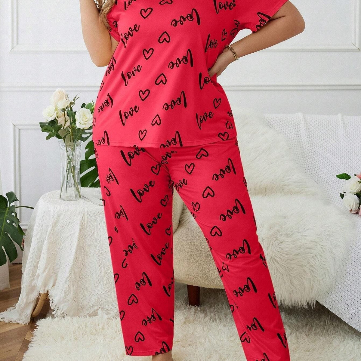 Pyjama grande taille, manches courtes, toucher naturel — matière : coton Image