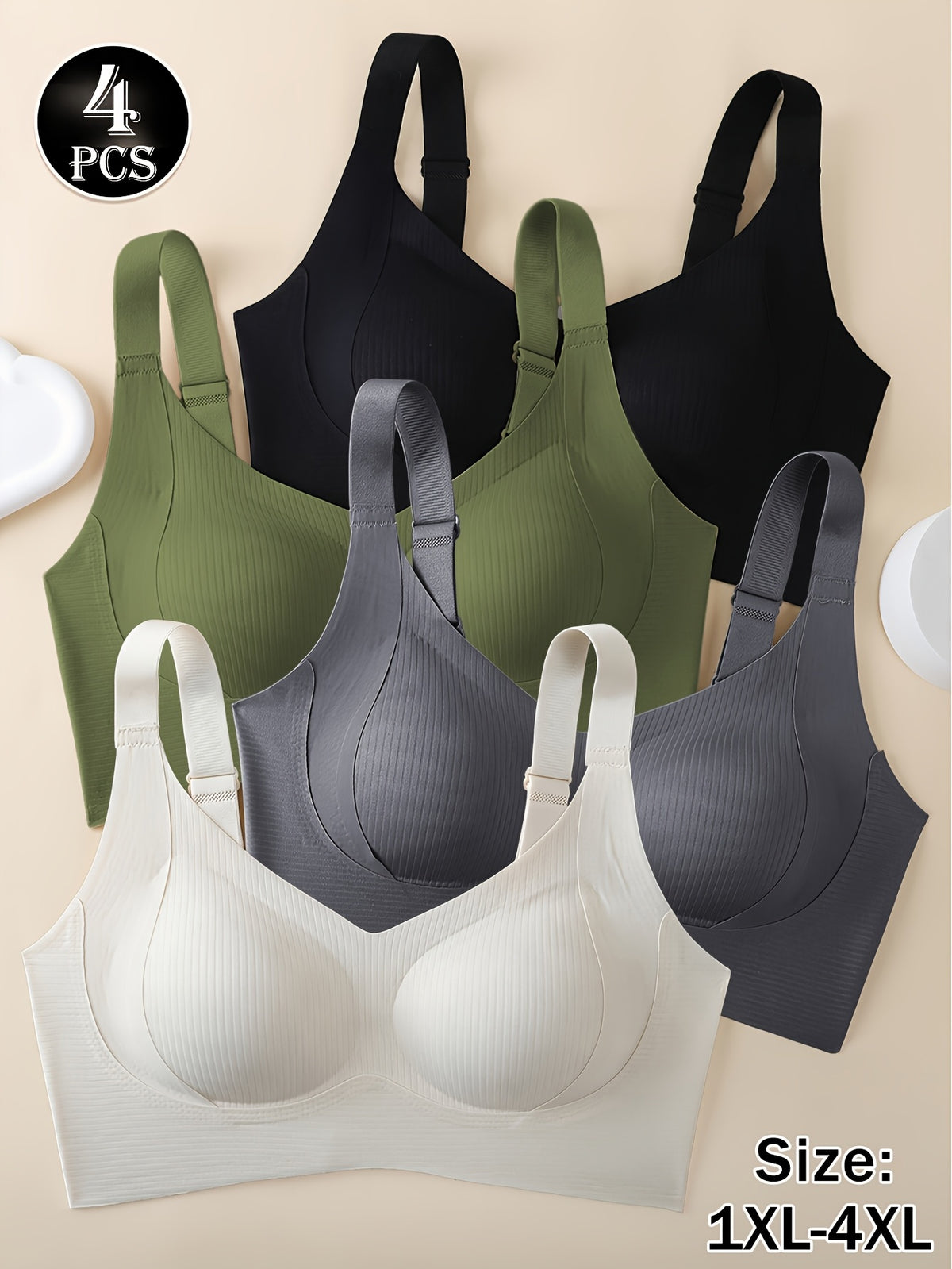 Soutien-gorge grande taille — Quatuor en maille côtelée