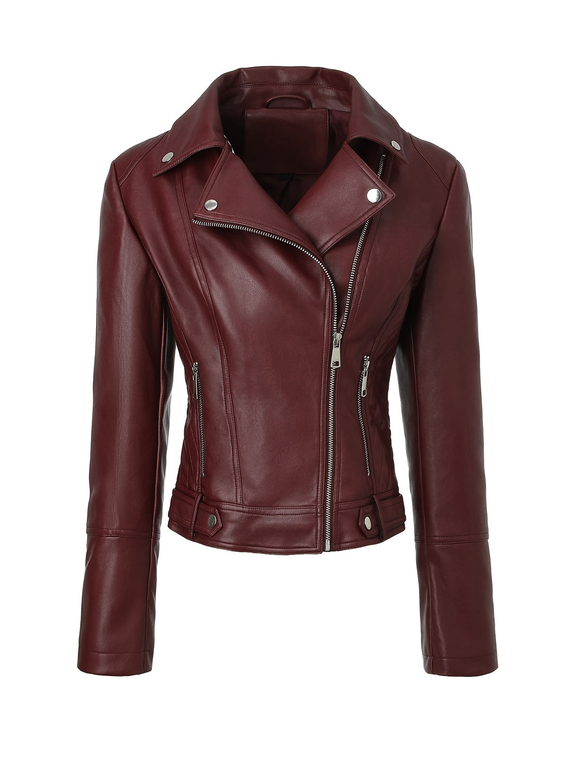 Veste grande taille en cuir synthétique, coupe ajustée, col, gros plan