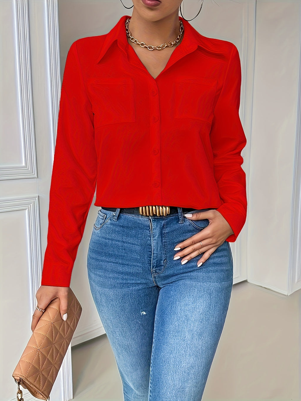 Chemise grande taille à broderies, manches longues, vu de dos