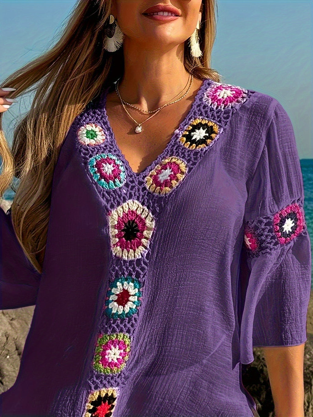 Robe tunique grande taille — Crochet bohème, douze coloris