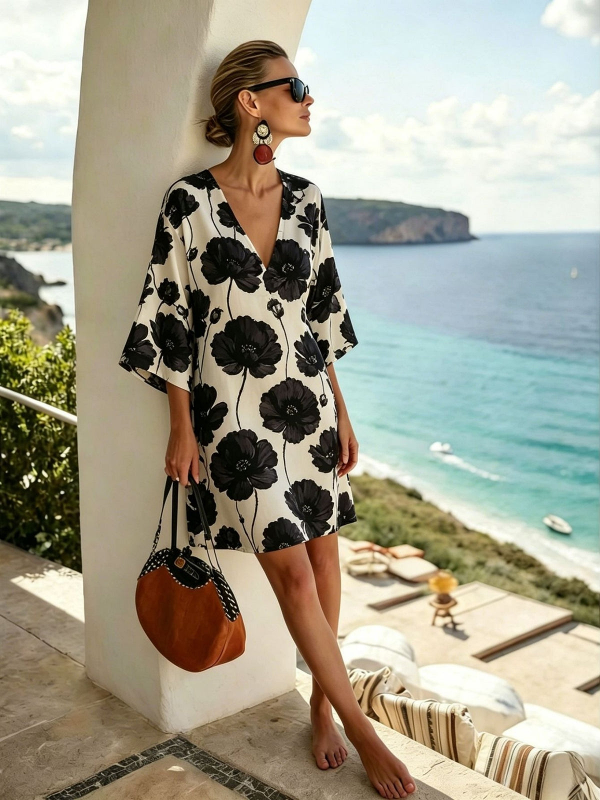 Robe grande taille à imprimé fleuri, coupe ample, col V — composition : 95% Polyester, 5% Élasthanne Image