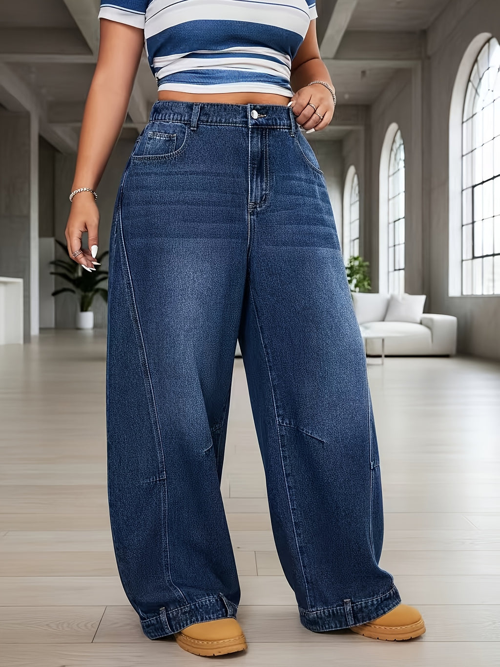Jean grande taille, détail du col