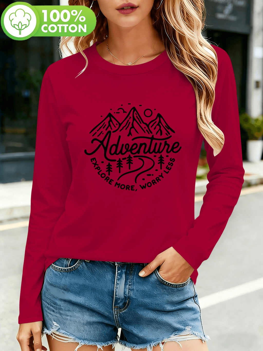 T-shirt grande taille, col rond, manches longues, toucher naturel, vu de dos