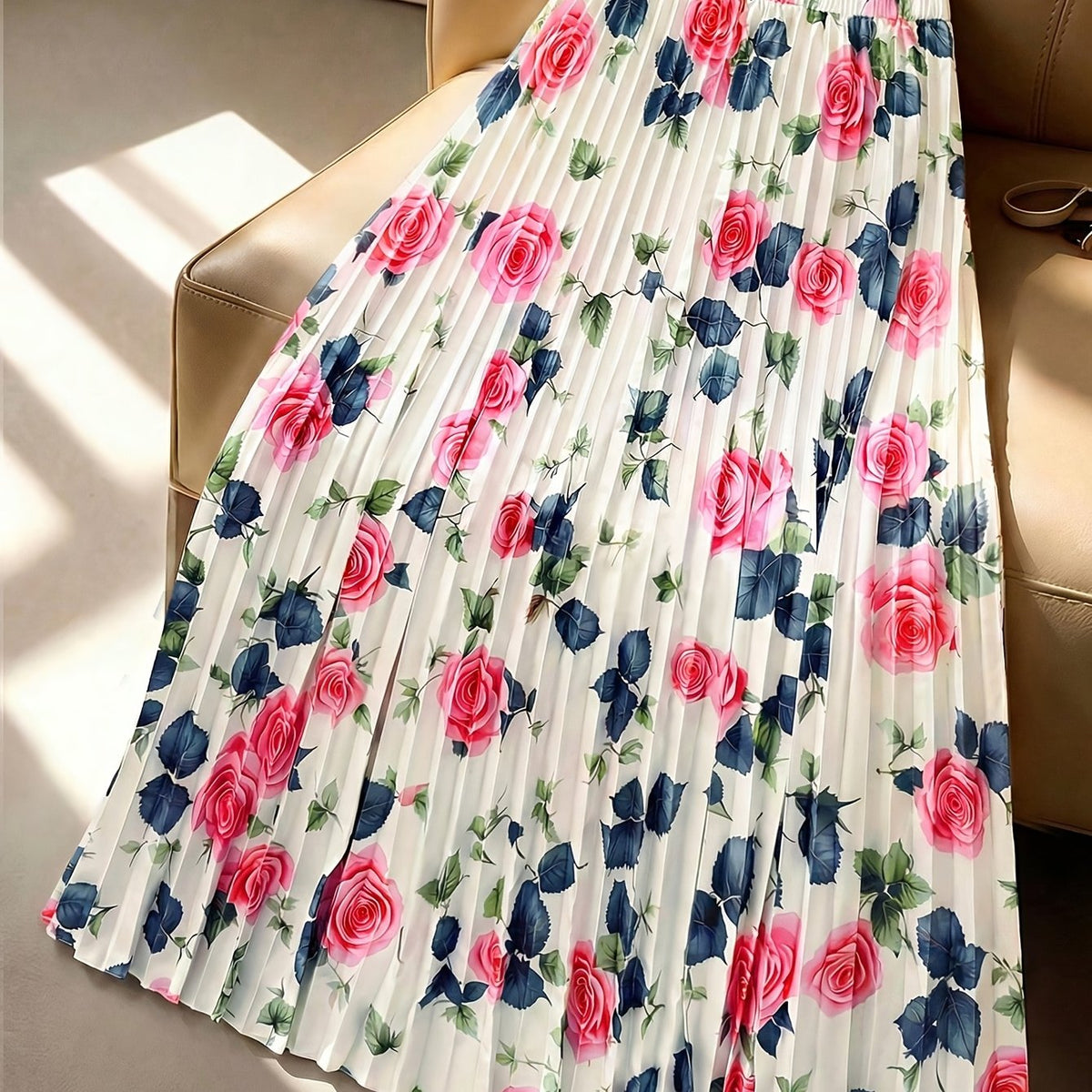 Jupe grande taille à imprimé fleuri, coupe ample, tissu opaque