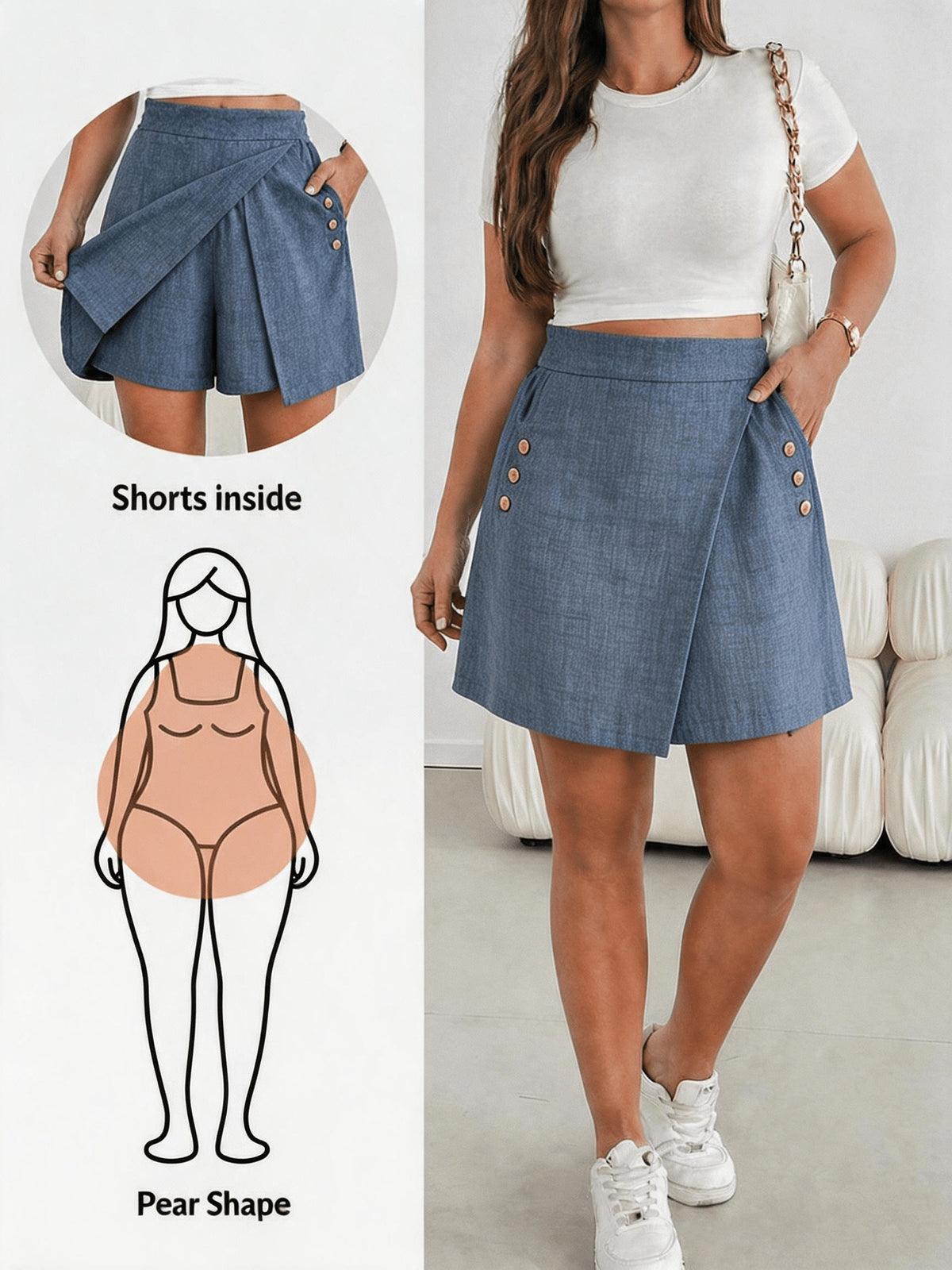 Short grande taille, poches pratiques, mise en situation