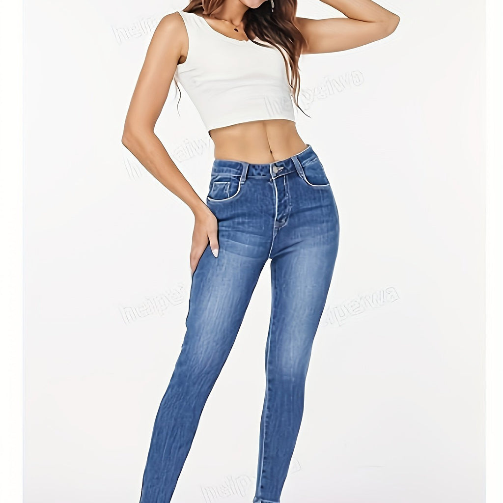 Pantalon grande taille, tenue franche, chaleur d'hiver — matière : denim