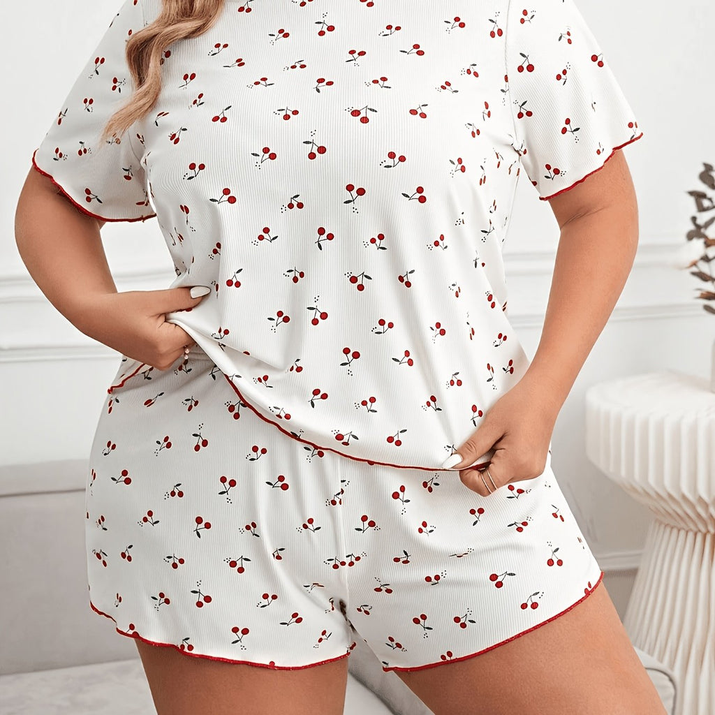 Pyjama grande taille, manches courtes, esprit décontracté — matière : polyester