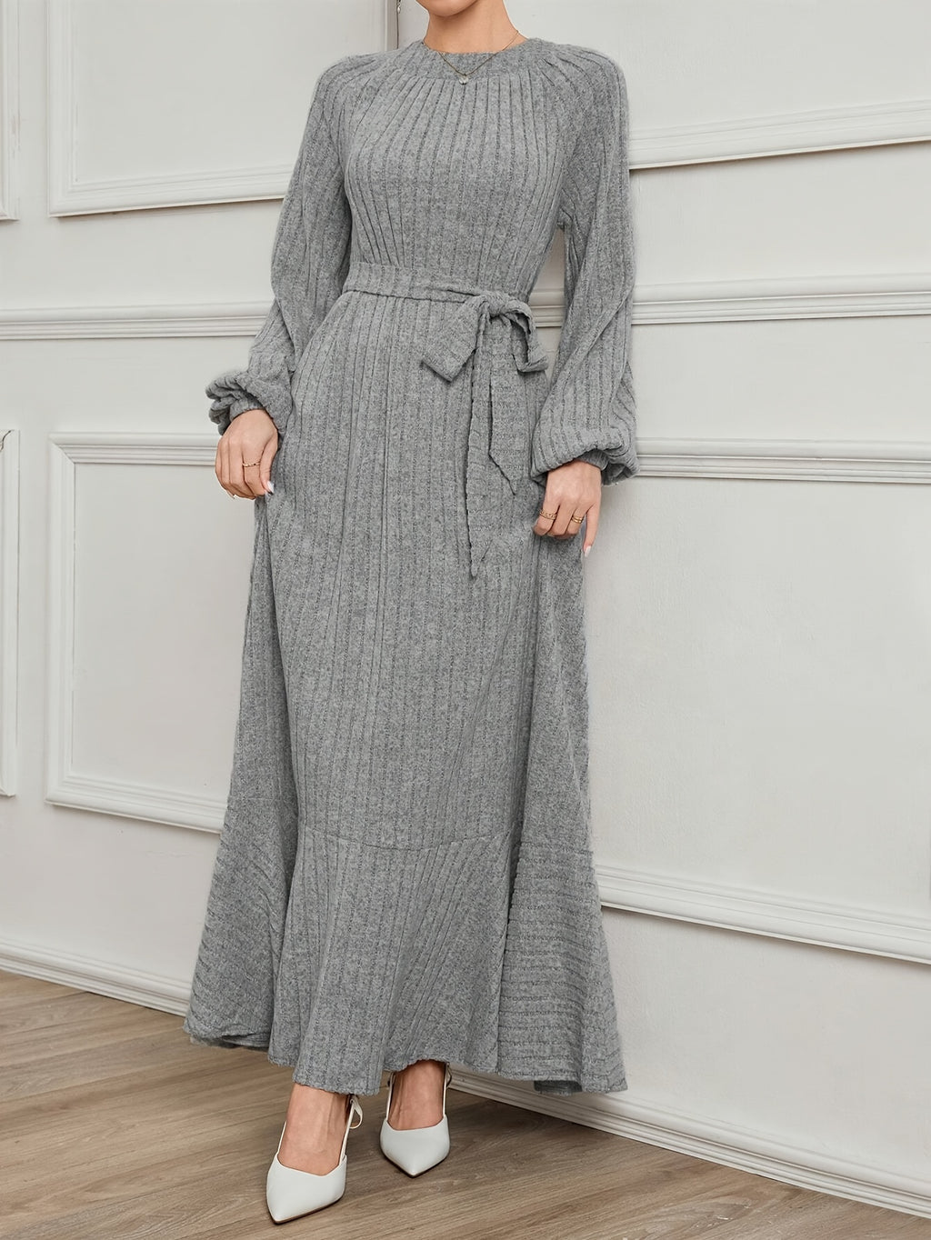 Robe pull grande taille — Manches ballon et maille côtelée