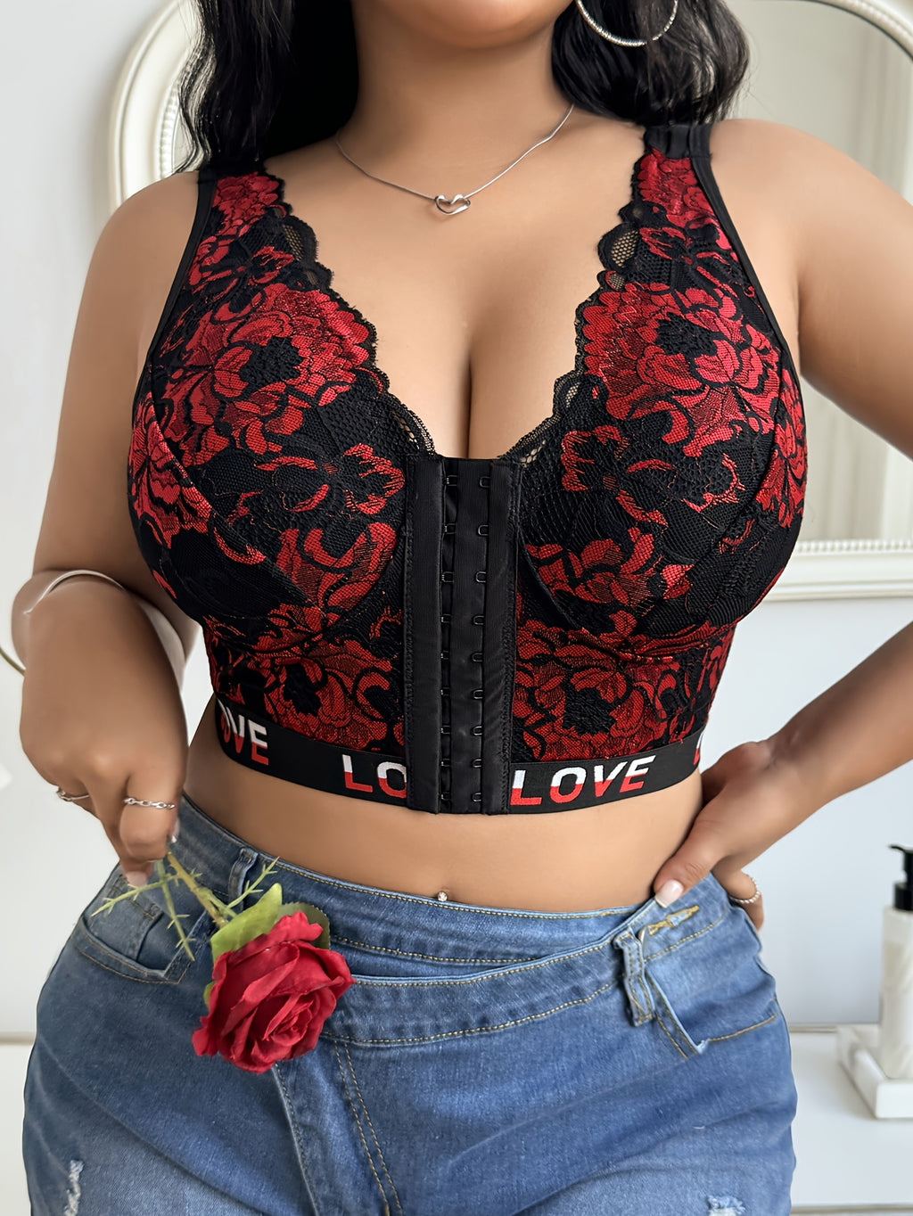 Bustier grande taille — Dentelle deux tons sur fond noir