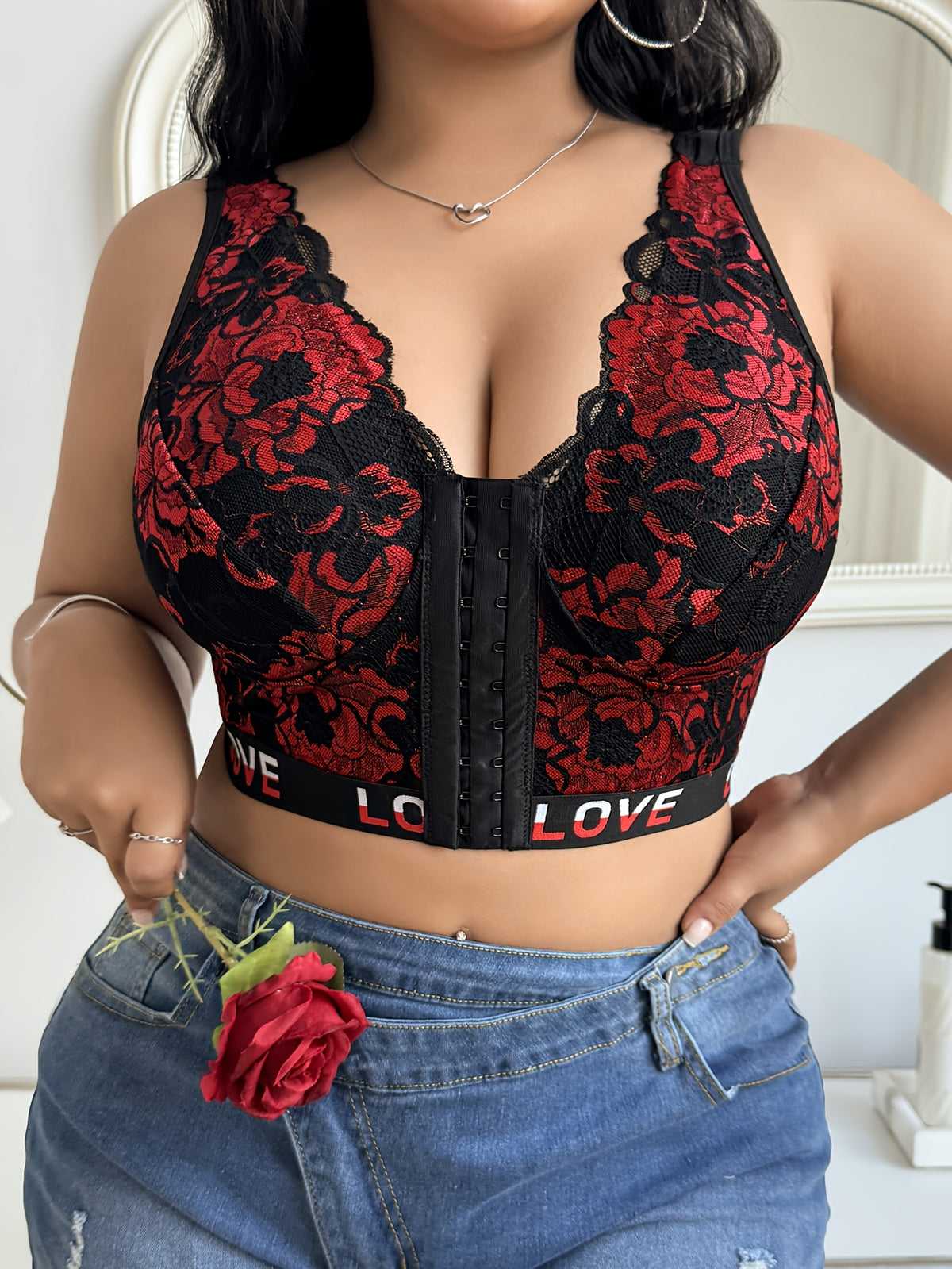 Bustier grande taille — Dentelle deux tons sur fond noir