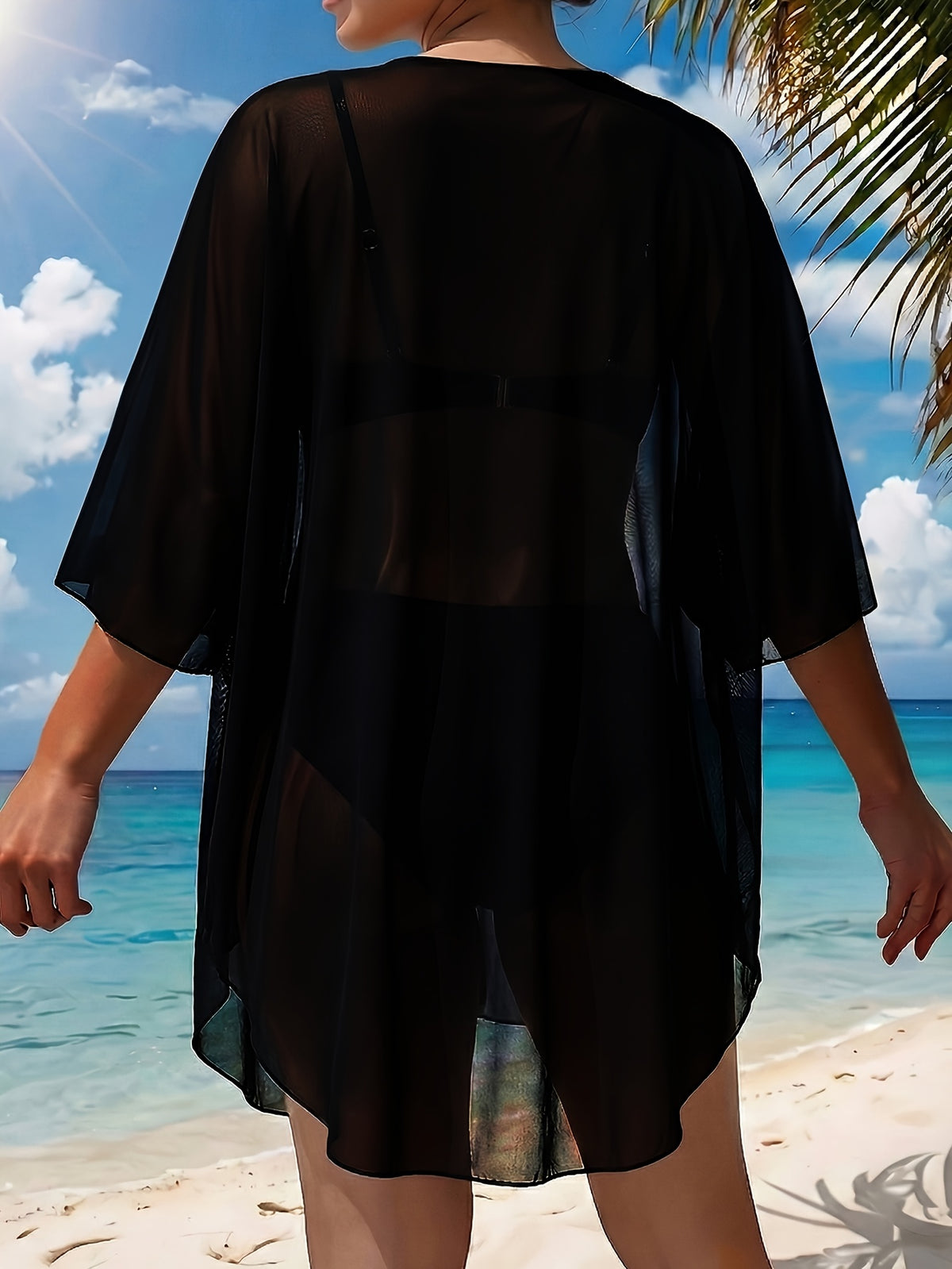Robe de plage grande taille — Voile mesh à anneau au décolleté