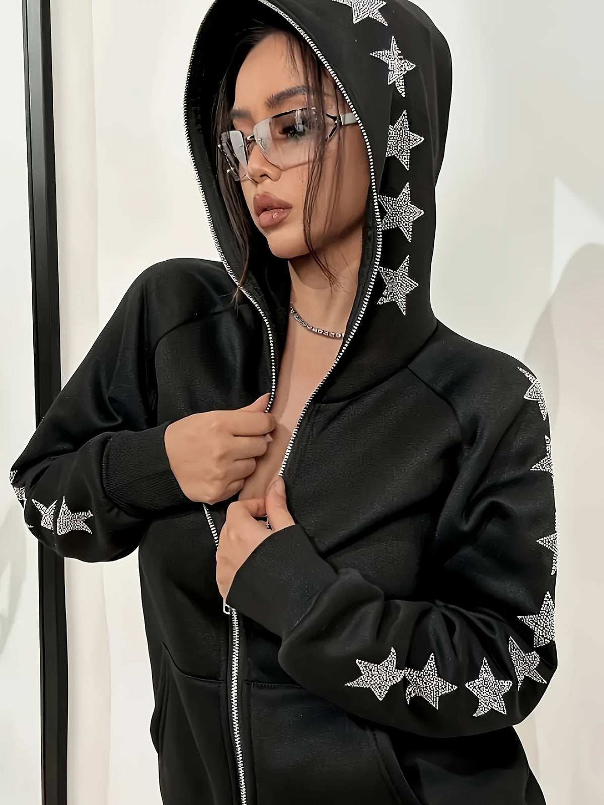 Veste grande taille, strass, fermeture zippée, chaleur d'hiver Image