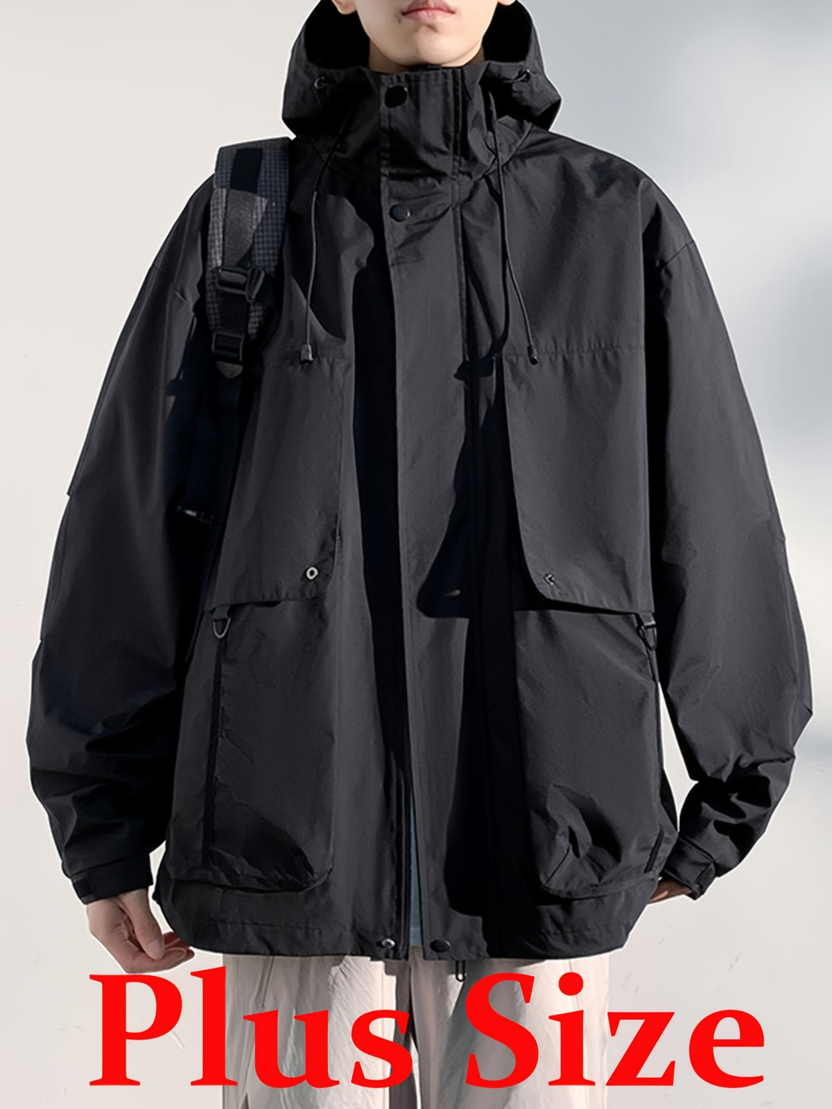 Veste grande taille, coupe ample, épaules dénudées, poches pratiques — matière : polyester Image