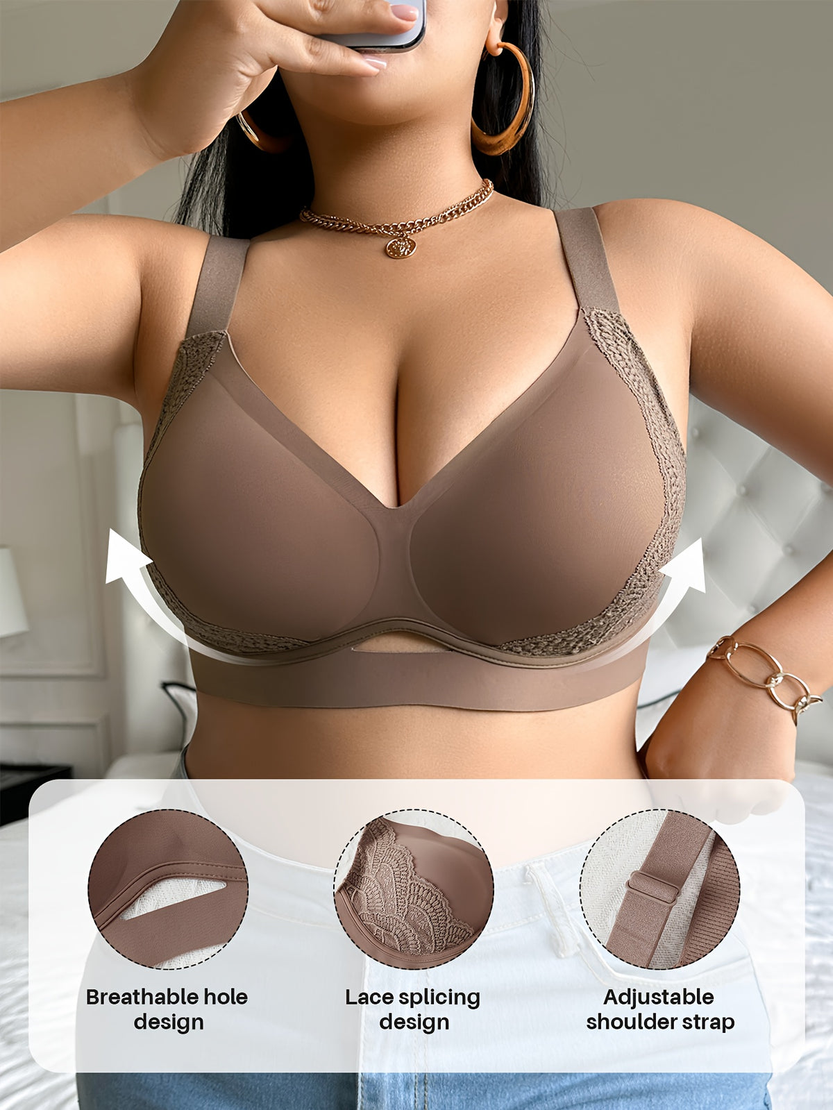 Soutien-gorge grande taille, bonnet lisse, empiècement latéral
