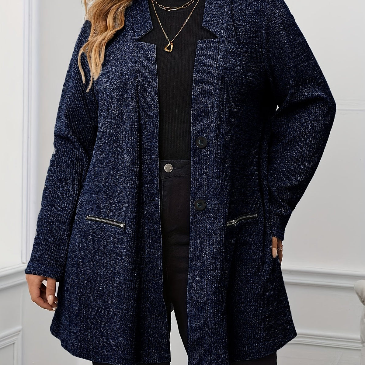Manteau grande taille, col V — composition : 100% Polyester Image